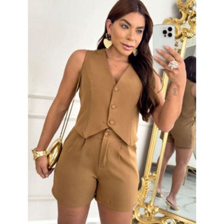 Conjunto Feminino short e colete ALFAITARIA luxo em Oferta na Shopee