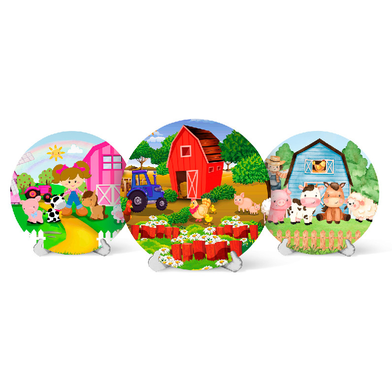 Capa Painel Redondo Mesa Fazendinha Sublimado C/ Elástico 50×50Cm em Oferta na Shopee