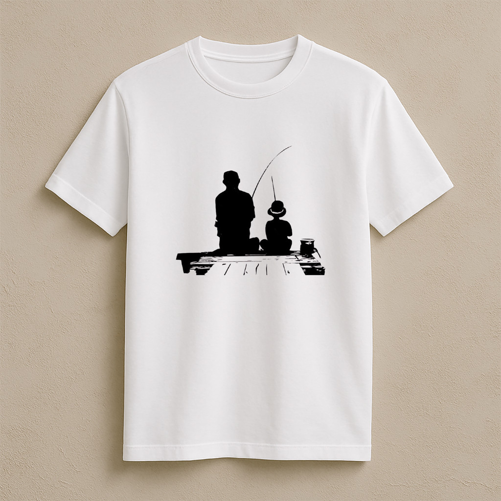 Blusa Básica Pai e Filho Pescando Camisa 100% Algodão Manga Curta Envio Imediato