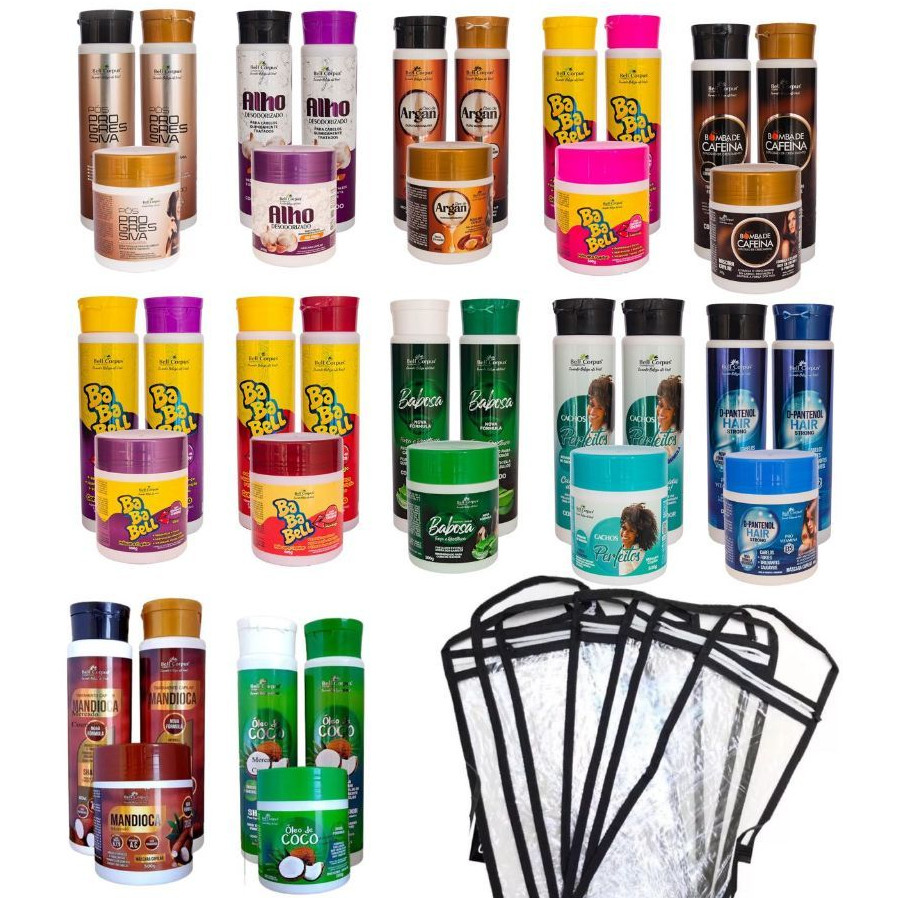 4 KIT Shampoo e Condicionador Máscara para Cabelo Tratamento Capilar + Bolsa Brinde BellCorpus