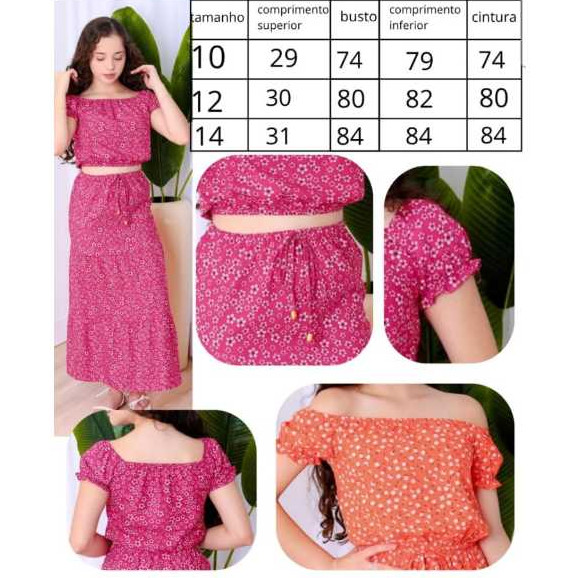 conjunto  feminino verão infantil juvenil croped e saia longa blackfriday*
