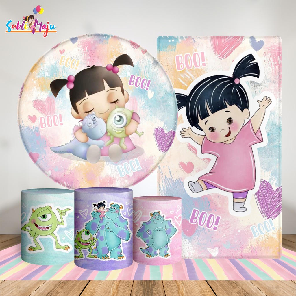 KIT SUBLIMADO TEMA BOO PAINEL REDONDO + TRIO DE CILINDROS PADRÃO ML + LATERAL 2x1 + TAPETE 2X1,38