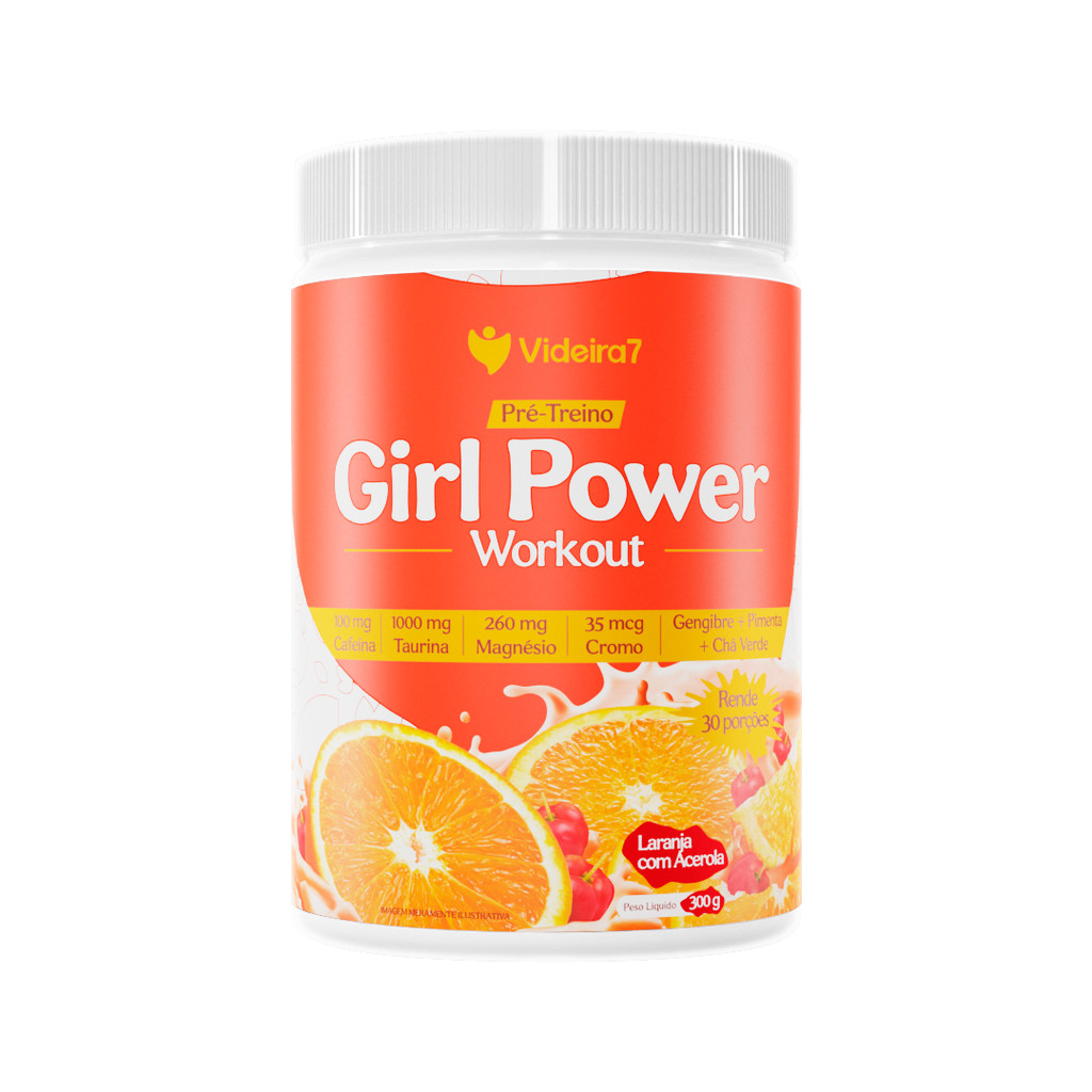 Pré Treino Feminino Girl Power Laranja e Acelora 300g em Oferta na Shopee