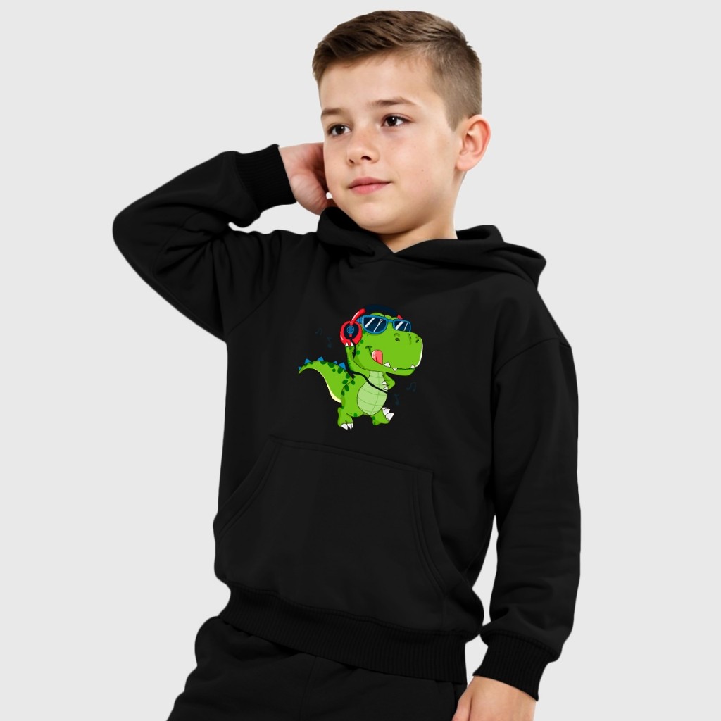 Moletom Infantil Canguru Meninos Com Capuz E Bolso Estampado Dinossauro T REX Verde