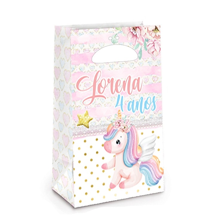 Sacolinha Personalizada 21,2x12,4x5,8cm • Lembrancinha Festa Infantil Unicórnio
