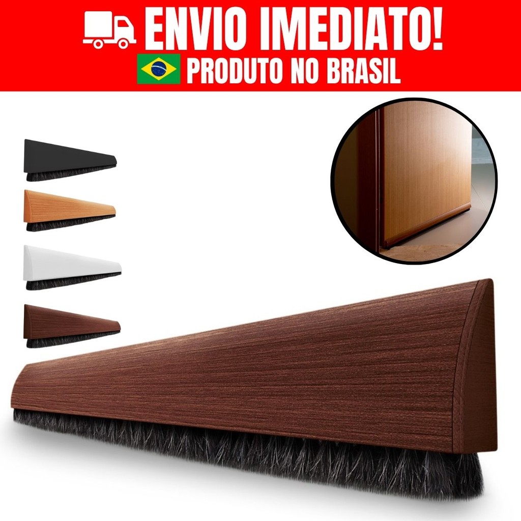 Veda Porta Vassoura Adesivo Protetor Tapa Insetos Fresta Anti Poeira e Bichos Detalhes Amadeirado 80cm