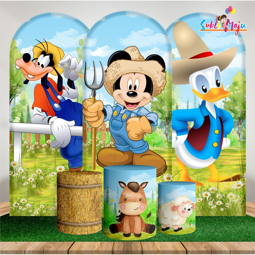 Kit 3 Laterais Oval Sublimadas + Trio Padrão Mercado Livre + Tapete Sublimado TEMA FAZENDINHA MICKEY