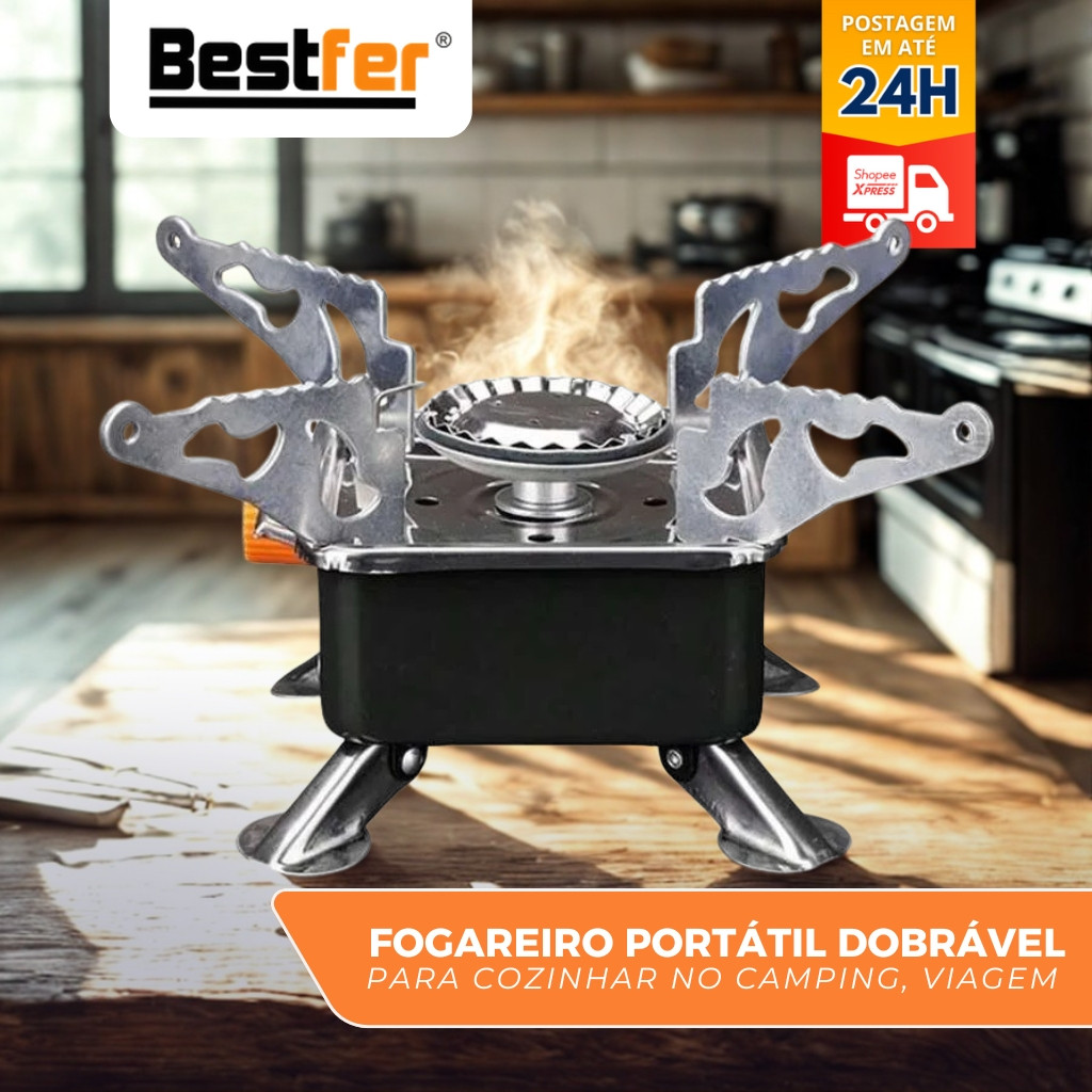 Fogareiro Portatil Dobravel Fogão a Gas para Camping e Viagem Bestfer BFH3007