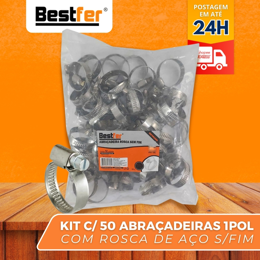 Abraçadeira Aço Rosca sem fim (16 - 25 mm)Pacote com 50 peças BFH-1782 Bestfer