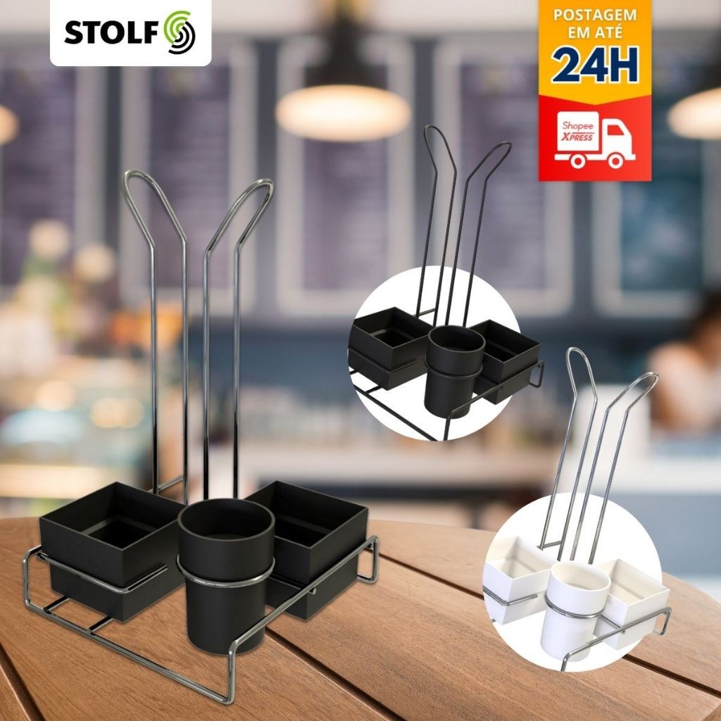 Organizador Mesa de Cafe Chá Aramado, Porta Sachê, Adoçante, Mexedor e Copo Descartável 50/80ml em Oferta na Shopee