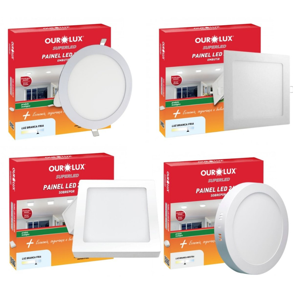 Luminaria Painel Super Led plafon Quadrado12w 18w 24w Sobrepor e Embutir Branco Frio 6500k Econômico
