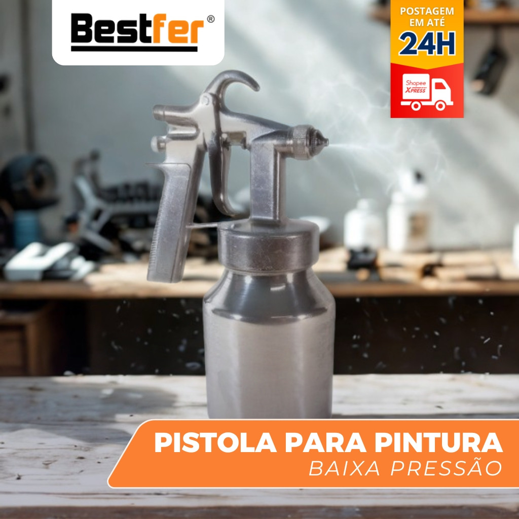 Pistola De Tinta Baixa Pressão Ar Direto Pintura 1000ml Aluminio Cor Prata Bestf