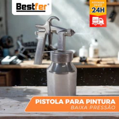 Pistola De Tinta Baixa Pressão Ar Direto Pintura 1000ml Aluminio Cor Prata Bestfer