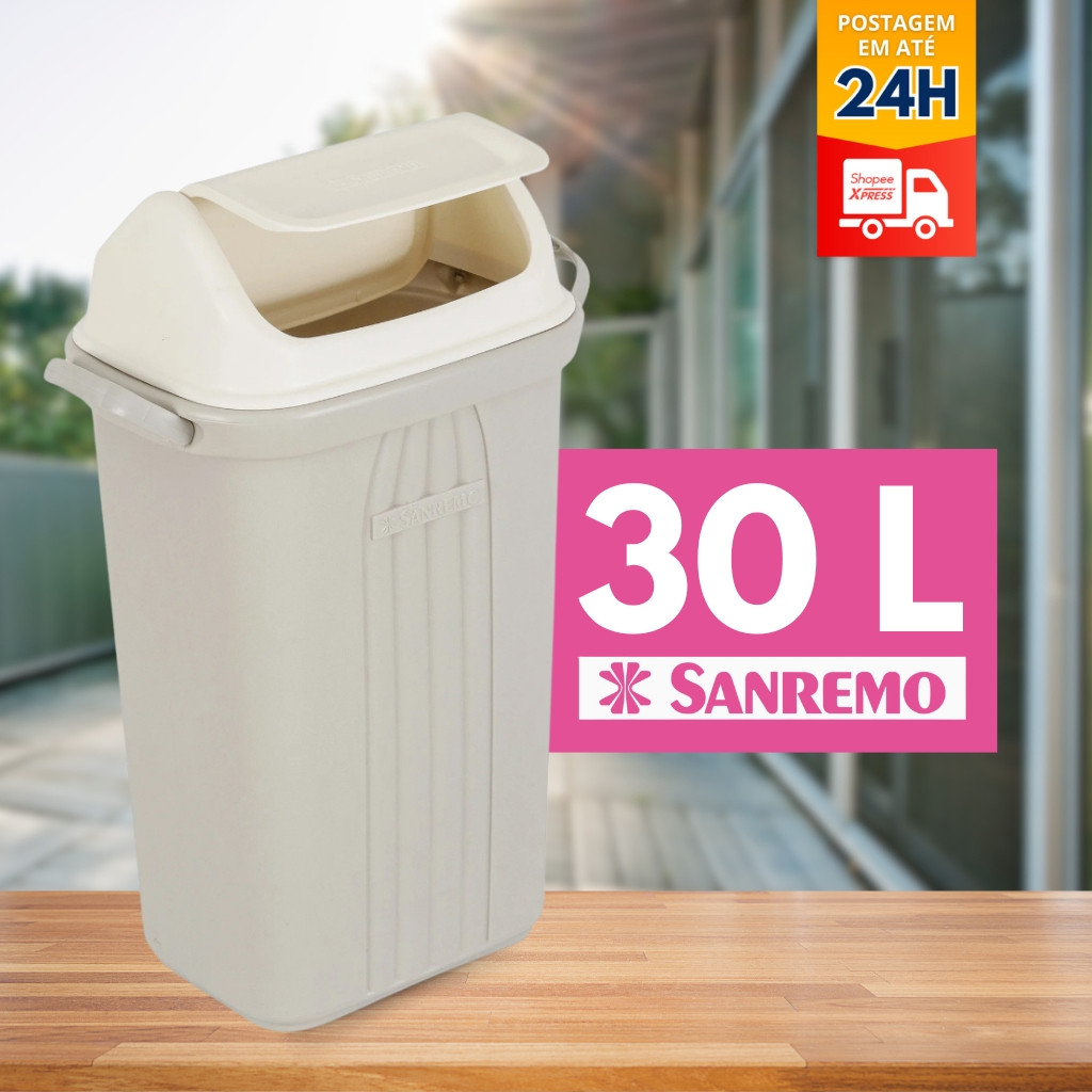 Lixeira plástica com tampa basculante 30 Lts - Sanremo em Oferta na Shopee