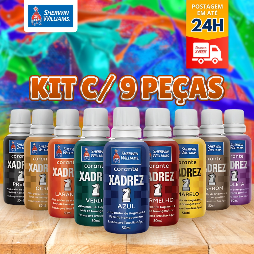 Kit Corante Líquido  Xadrez Todas as Cores 9 peças - 50ml - SHERWIN WILLIAMS