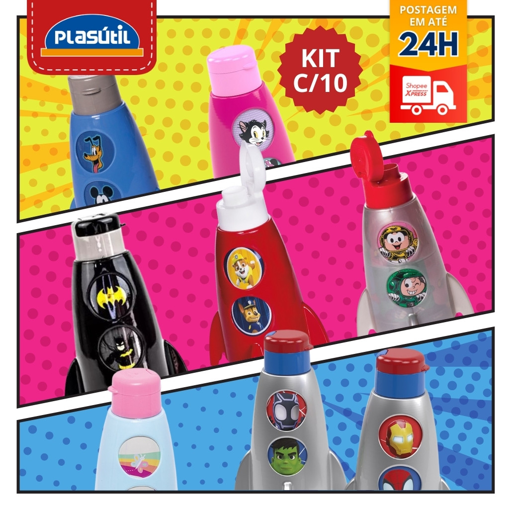 Kit 10 Garrafas Foguete Escola Foguete 320ml Lembrancinha Kit Festa Infantil Ani