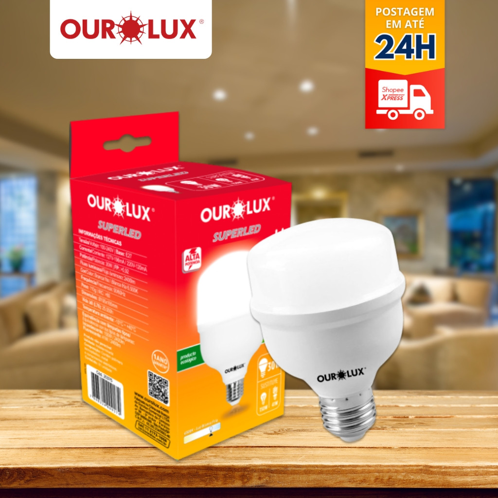 Lâmpadas LED 20W, 30W, 40W, 50W Super Bulbo T Bivolt Econômica 6500K Branca Fria/Quente E27