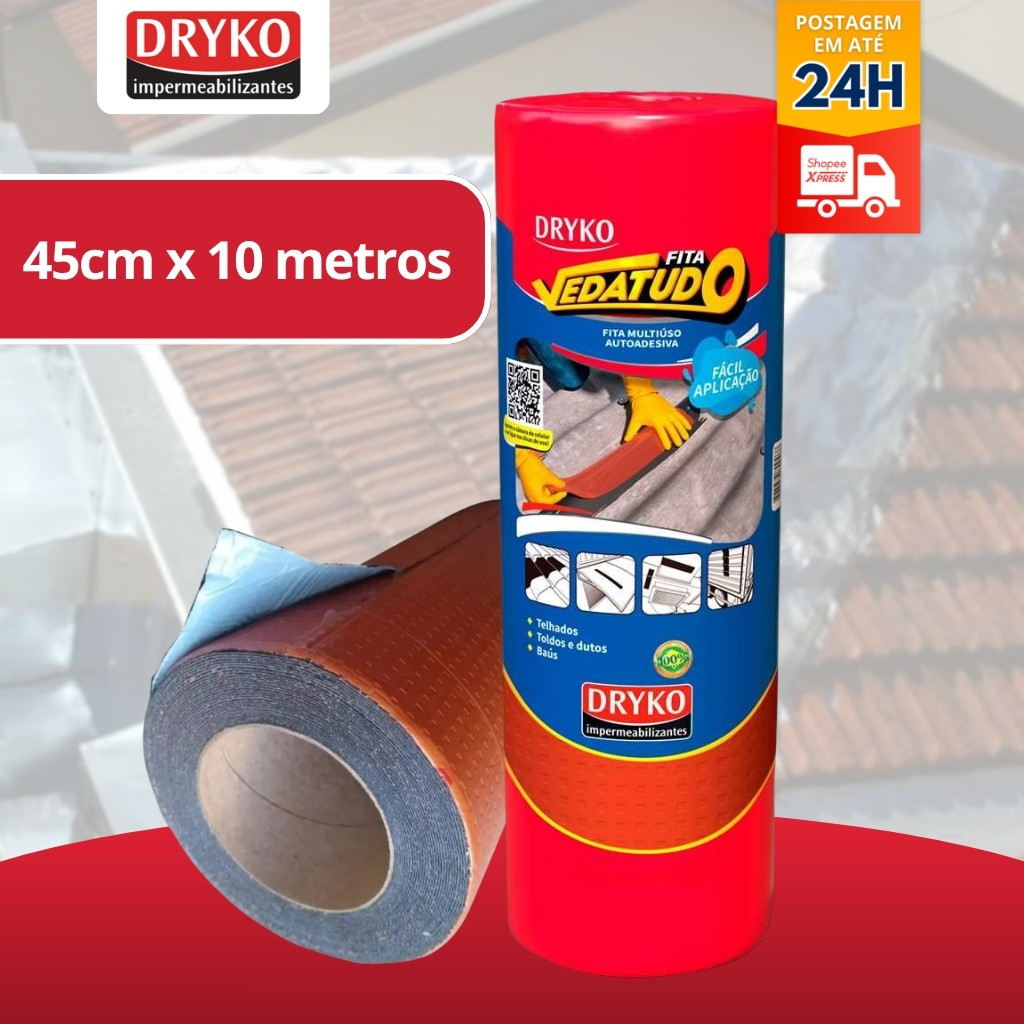 Fita Manta Asfáltica Terracota Telhado Auto Adesiva- 45cm X 10m Vedatudo Dryko