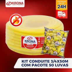 Kit Conduite 3/4 X 50m Eletroduto Krona Mais Luva P/conduite Pvc Krona Amarela 3/4 C/50unid