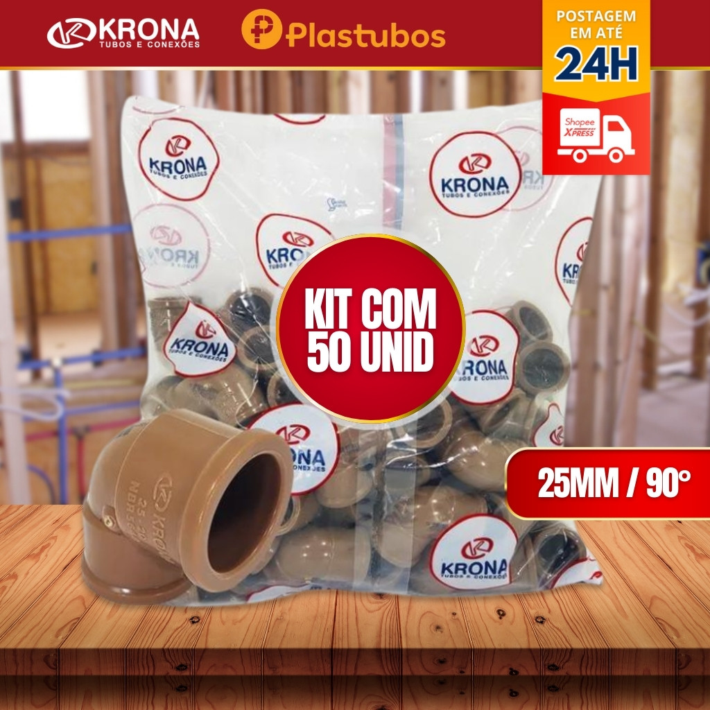 Kit joelho cotovelo 50 unidades 25mm 90graus soldável krona Plastubos