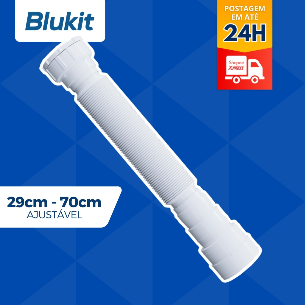 Sifão Sanfonado Extensivo branco Ajustável Universal Multiuso Tanque Lavatório Blukit estica 70cm