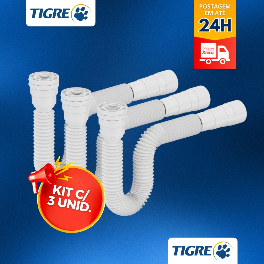 Kit 3x Sifão Sanfonado Ajustavel Multiuso Tigre