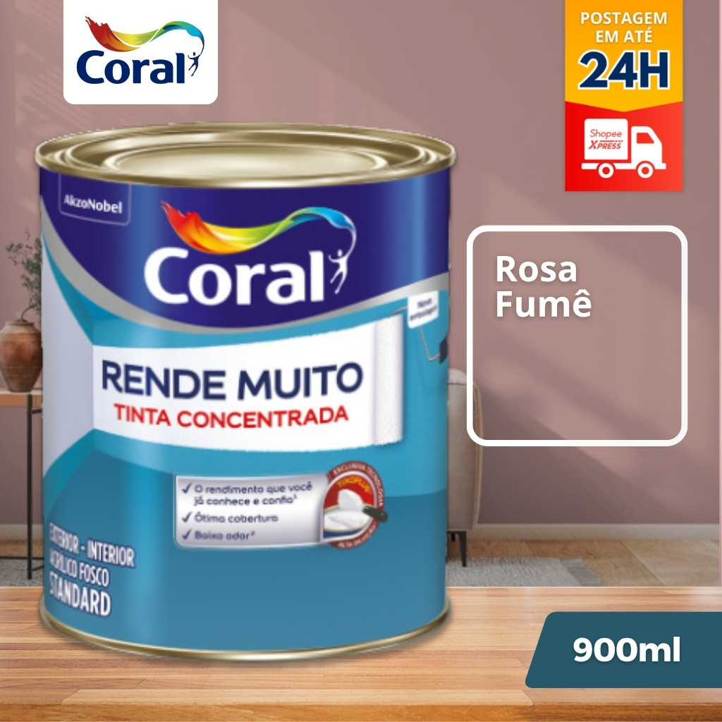 Tinta Coral Rende Muito Paredes e Tetos Rosa Fumê 800ml