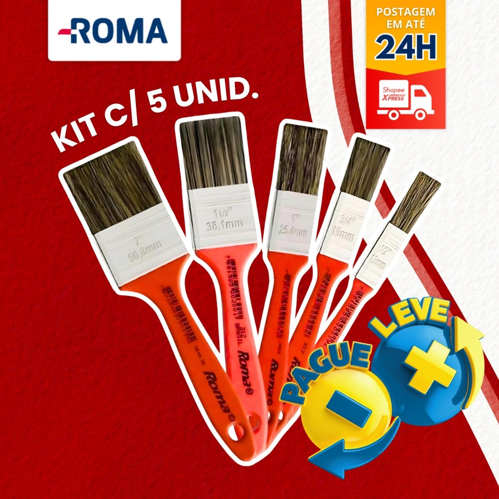 Kit 5 Trincha Pincel Pintura Parede Promoção