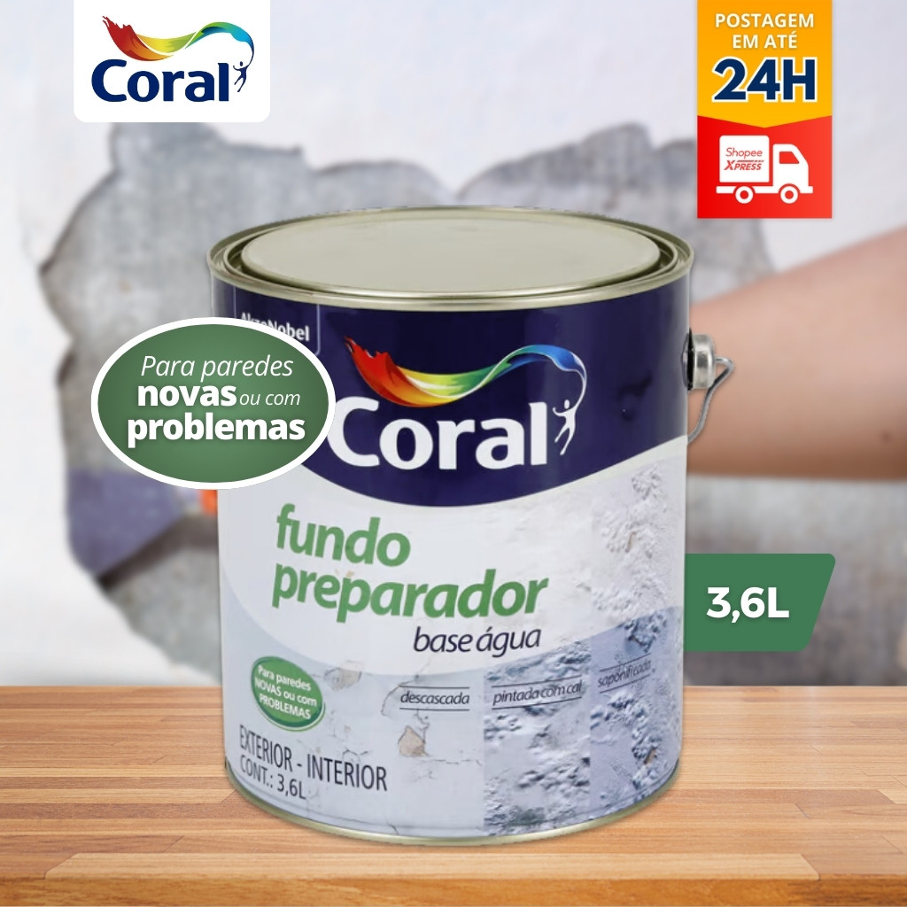Fundo Preparador Parede Coral Base d'Água Pré Pintura 3,6 Litros em Oferta na Shopee
