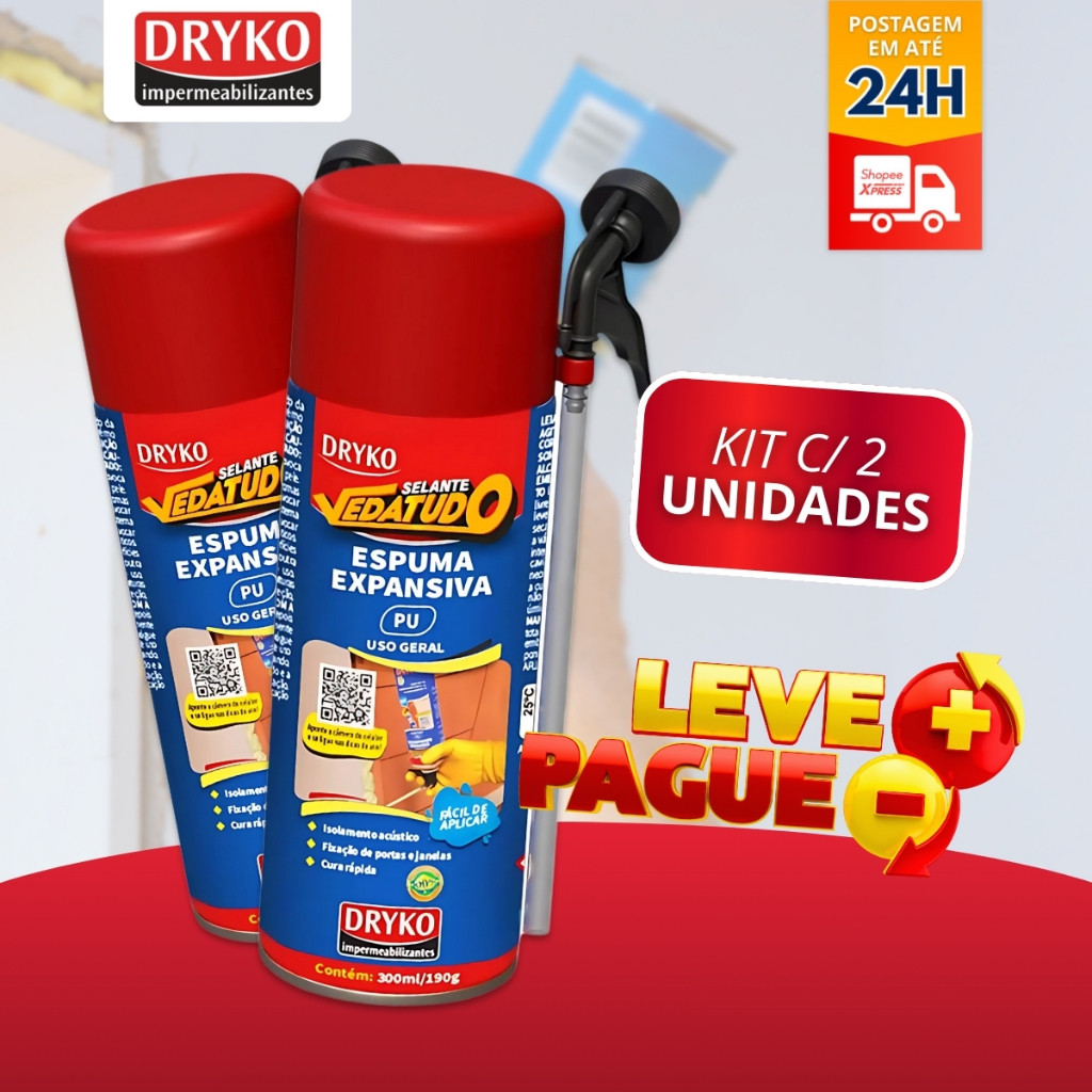2 Espuma Expansiva Selante Porta Janela Uso Geral Obra Vedatudo Vedação Fixação Isolamento 300ml