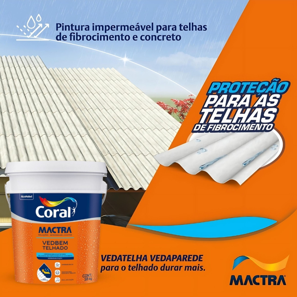 Tinta Impermeabilizante Emborrachada Flexível Mactra 18KG/3,6KG Branco Veda Telha Coral blindagem · foto 2