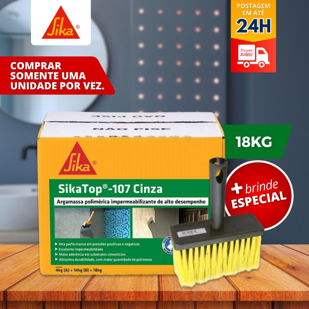 Sika Top 107 Impermeabilizante Concreto Argamassa e Alvenaria 18kg + Broxa