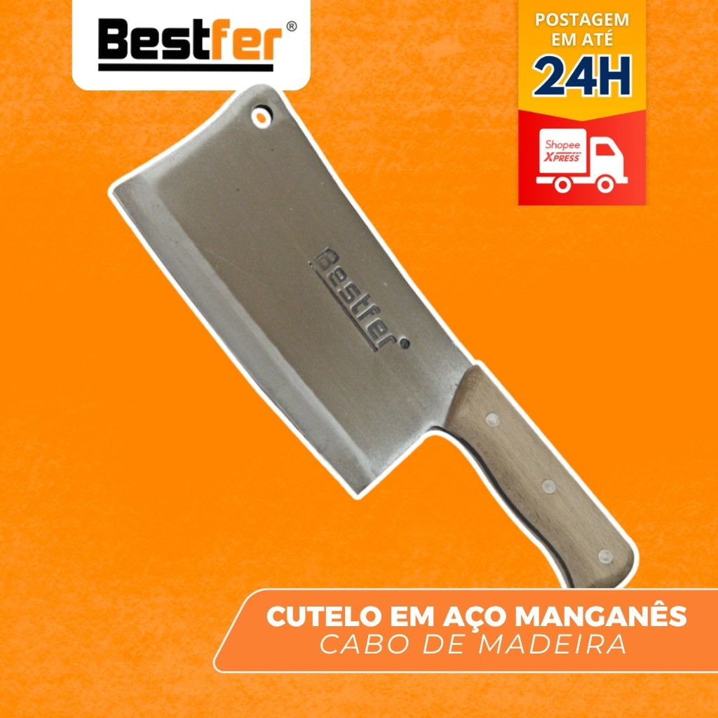 Bestfer Cutelo Profissional Aço Manganes 7" 30cm com Furo Cabo Madeira