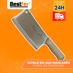 Bestfer Cutelo Profissional Aço Manganes 7" 30cm com Furo Cabo Madeira