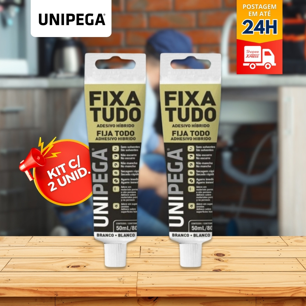 KIT 2 Cola Fixa Tudo Branco 80gr Poder de Adesão até Debaixo D'agua Metais Concreto Vidros Pedras