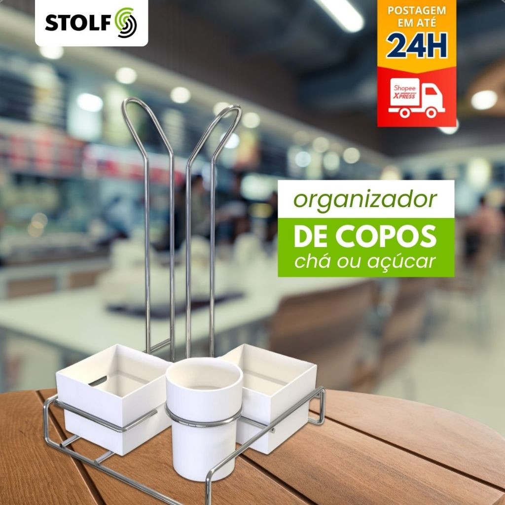 Porta Copos Organizador Porta Colherzinha Sachê Açúcar Chá 50ml e 80ml Branco -