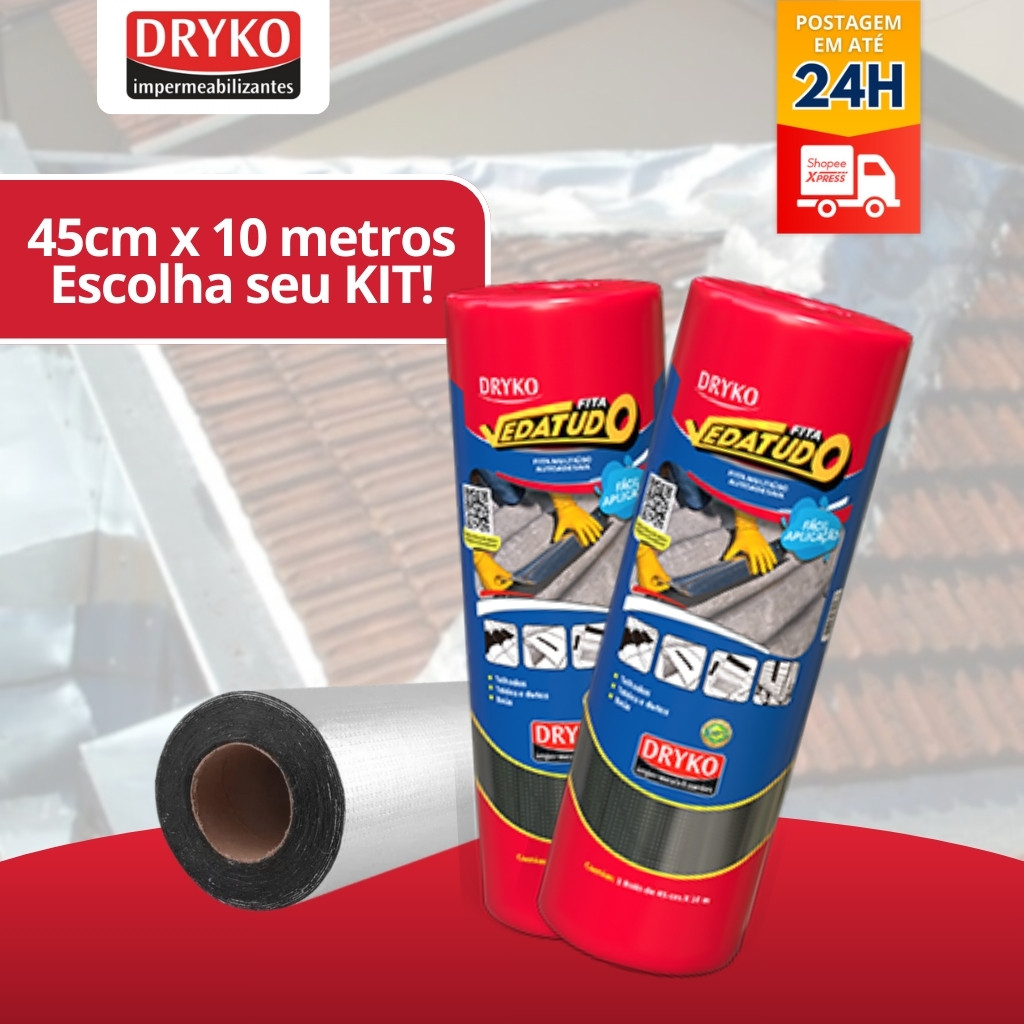 Kits Fitas asfáltica auto adesiva aluminizada multiuso 45 cm x 10 m - Vedatudo