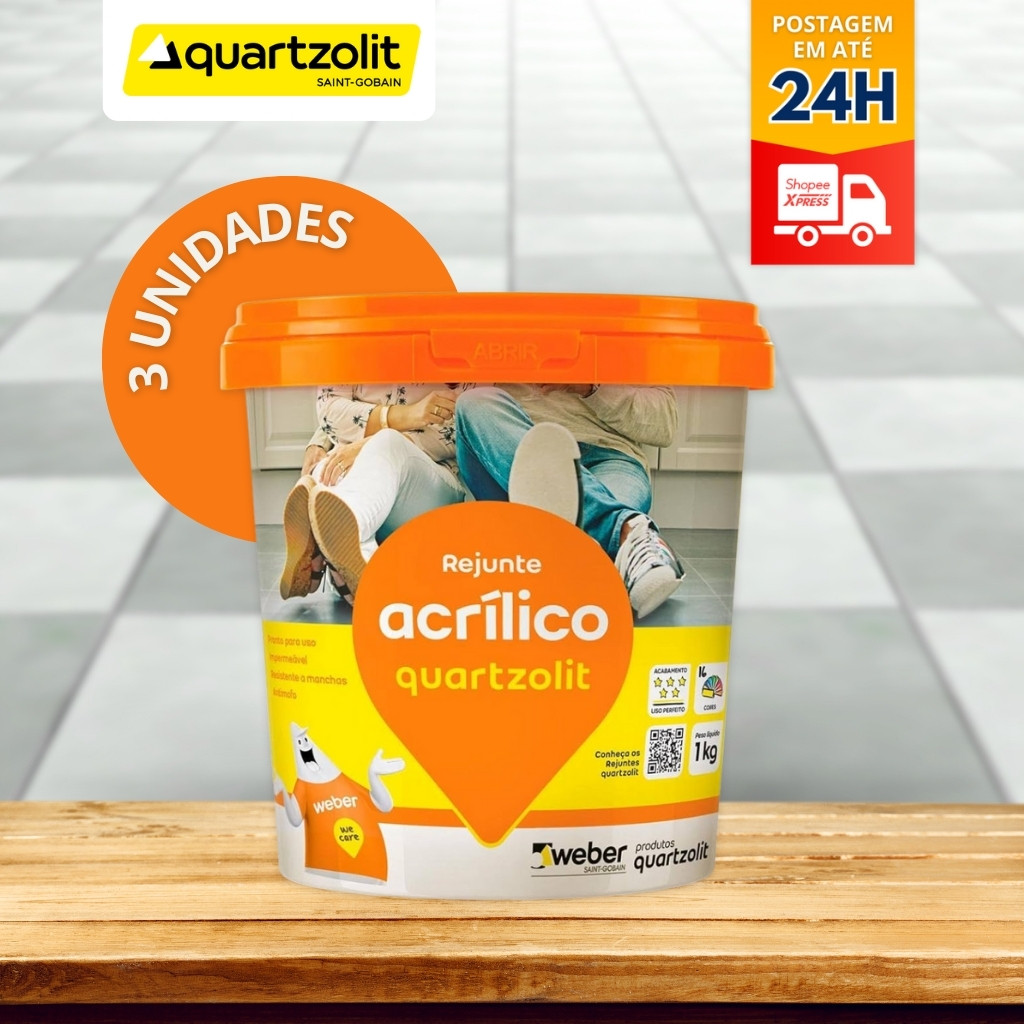 Kit C/3 Rejunte Acrilico 1Kg Pronto Quartzolit - Branco