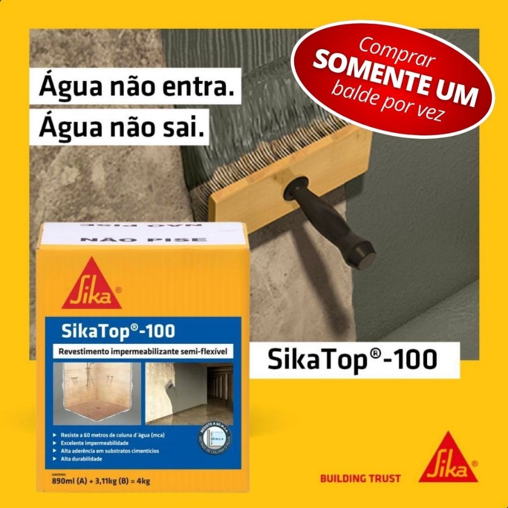 SIKA TOP 100 SIKA 4 / 18 kg IMPERMEABILIZANTE PROTETOR PAREDE, PISOS, BANHEIROS, LAVANDERIA, COZINHA · foto 2
