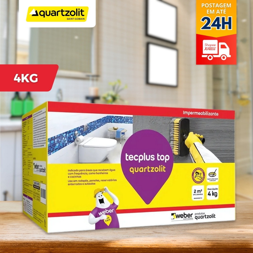 Impermeabilizante Tecplus Top Quartzolit 4kg Fl Banheiro Cozinha Argamassa Polimérica Semi-Flexível