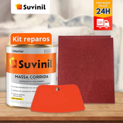 Kit reparo Massa corrida PVA Suvinil 1,5kg + espatula 13cm + 2 lixas de parede