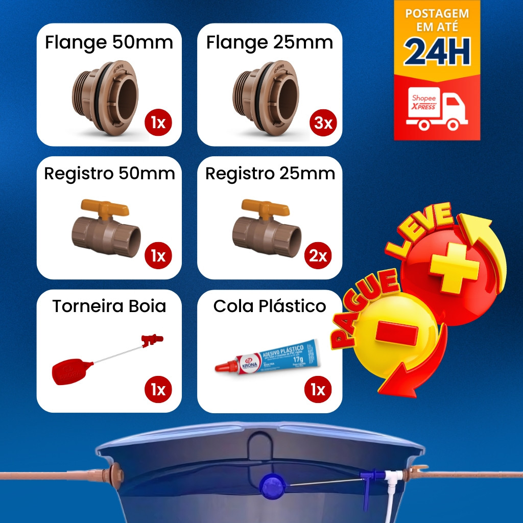 Kit Conexão Instalação De Caixa D' Água Premium 50x25 Krona