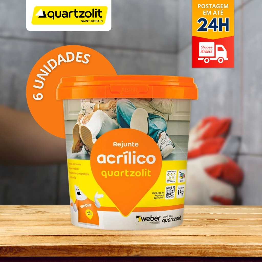 Rejunte Acrílico 1kg Pronto Quartzolit Cinza Platina Kit C/6 unidades