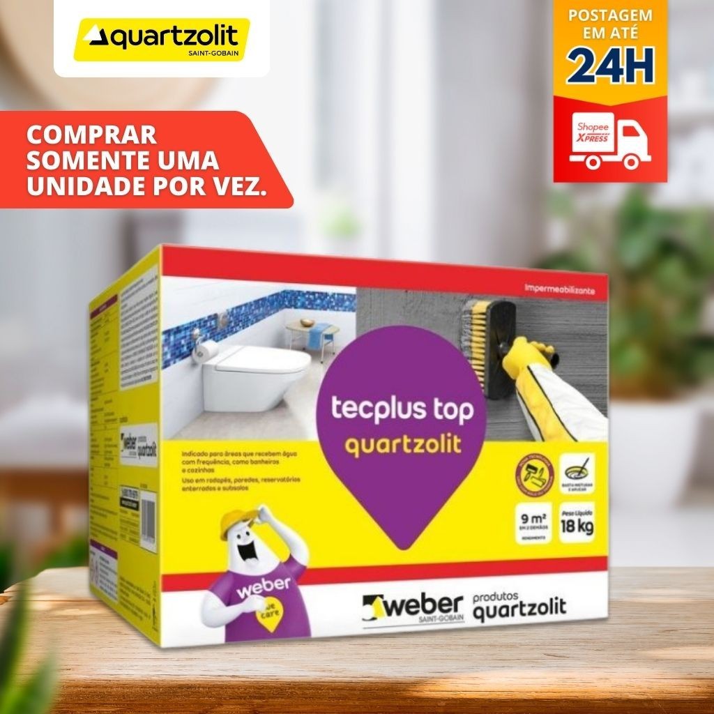 Impermeabilizante Tecplus Top Quartzolit 18kg Massa Polímérica Cozinha e Banheiros em Oferta na Shopee