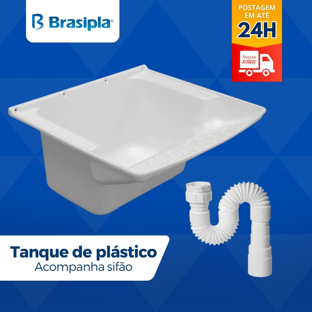Tanque Plástico Branco 28 Litros Lavar Roupa + Sifão Brasipla