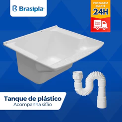 Tanque Plástico Branco 28 Litros Lavar Roupa + Sifão Brasipla