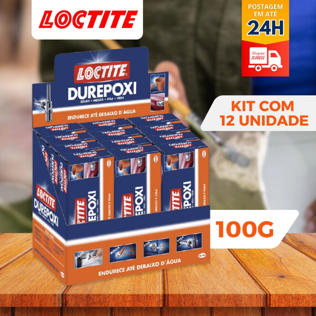 Massa Adesiva Epóxi Durepoxi 100 gr Cinza - Caixa c/ 12 unidades Loctite Henkel