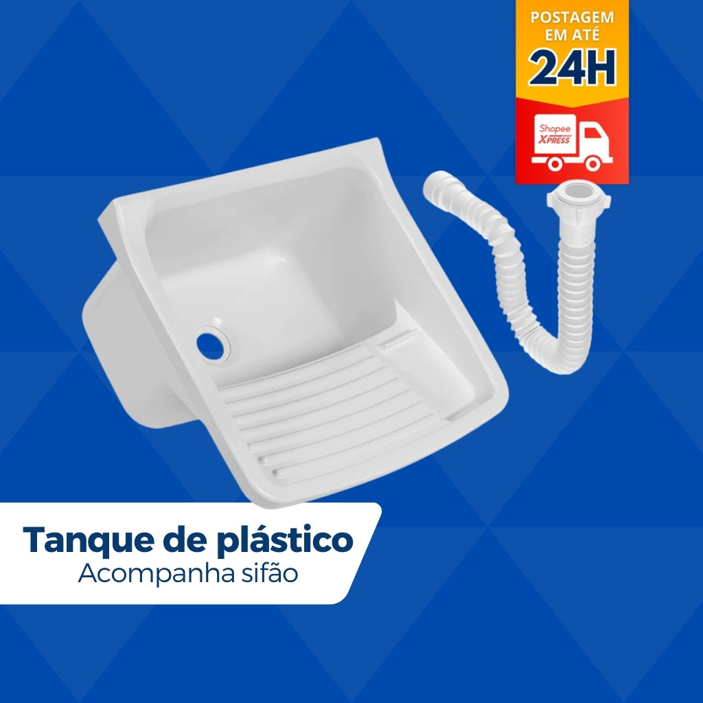 Tanque Plástico Lavanderia Lavar Roupa Branco 28 Litros + Sifão - Brasipla