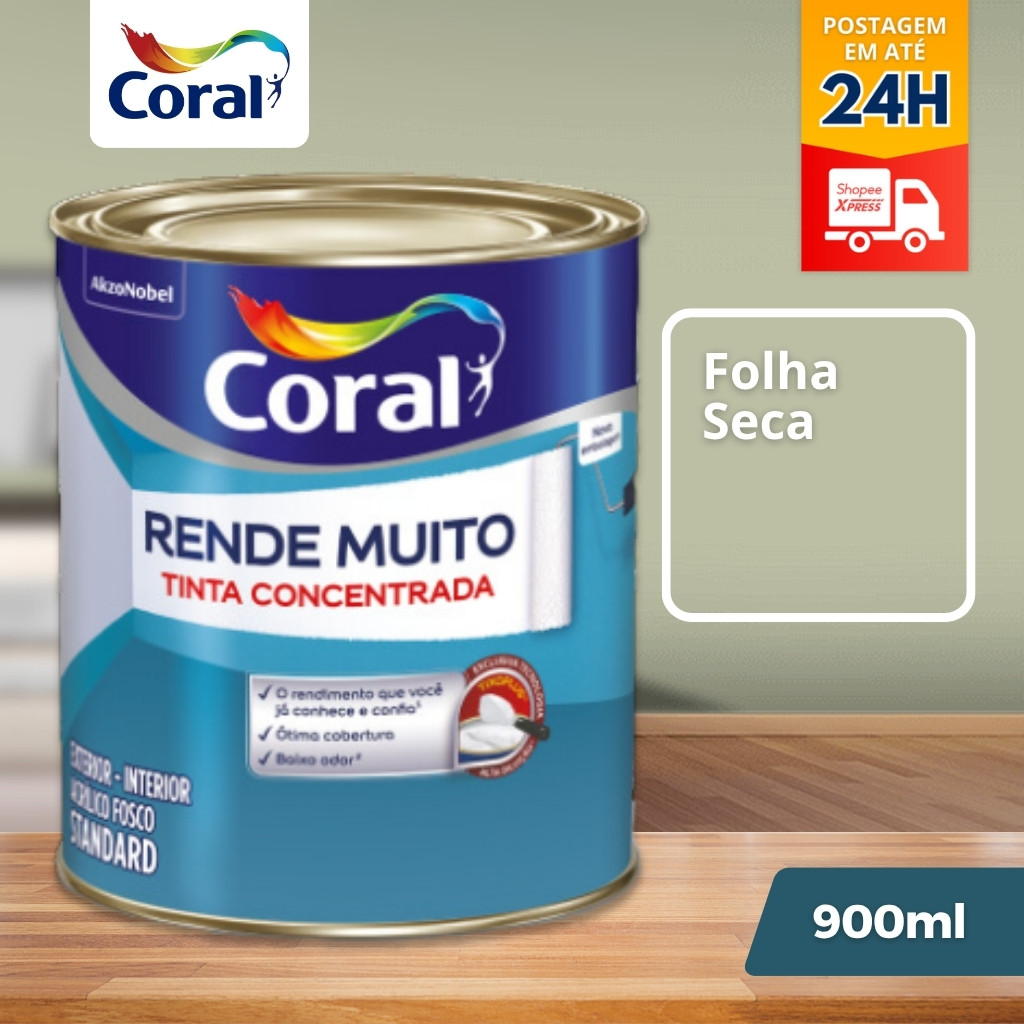 Tinta Coral Rende Muito Paredes e Tetos Folha Seca 800ml