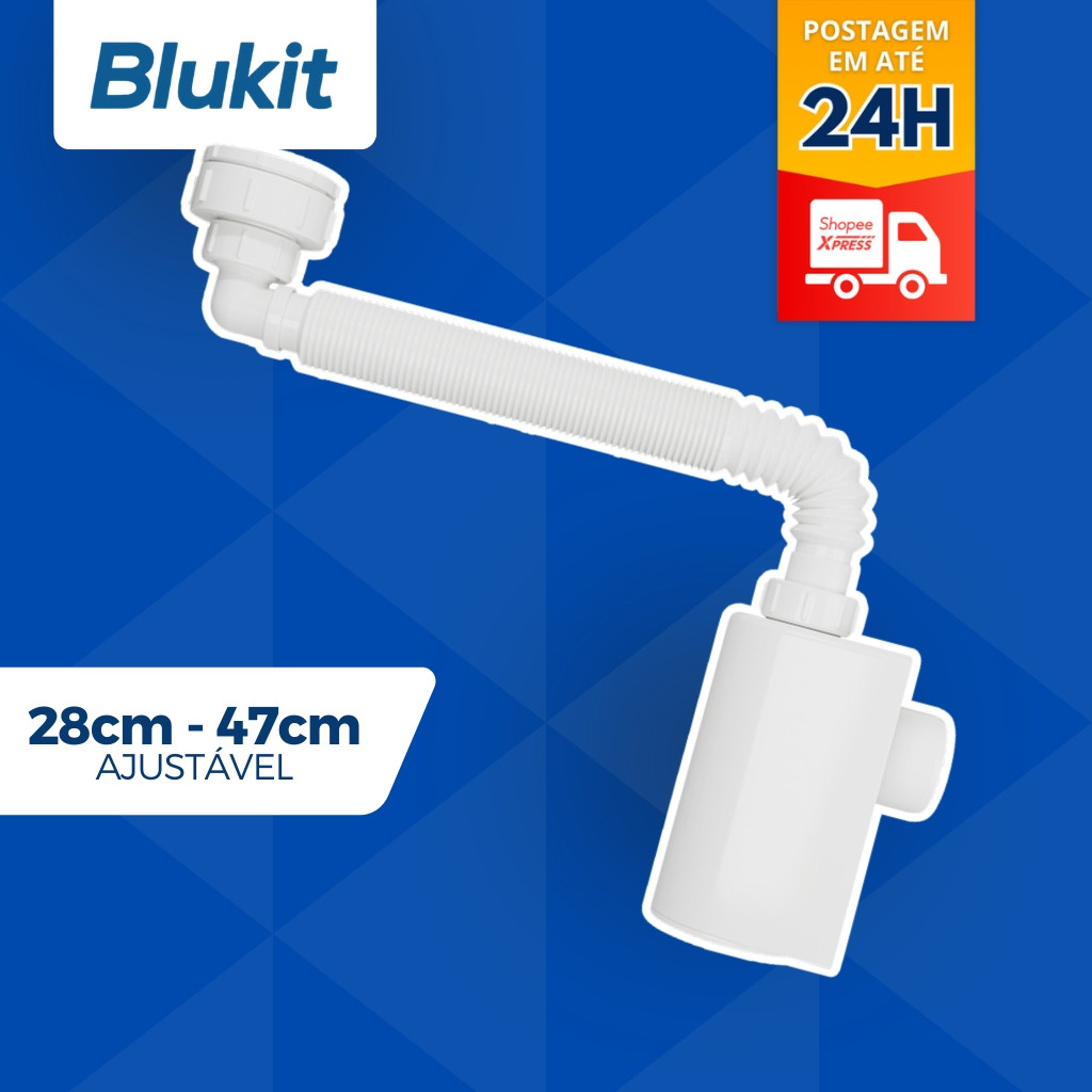 Sifão Branco de Parede c/Copo p/Lavatório 7/8 x DN38 Blukit